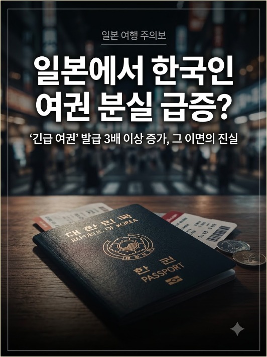 일본 여권 분실 긴급여권 발급 급증 — 일본 여행 중 대한민국 여권과 항공권 사진